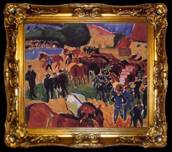 framed  Max Pechstein Horse market, ta009-2